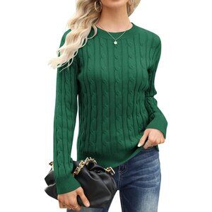 Women Classic Fit Lightweight Cable Long Sleeve Mockneck 01 Green Casual Sweater